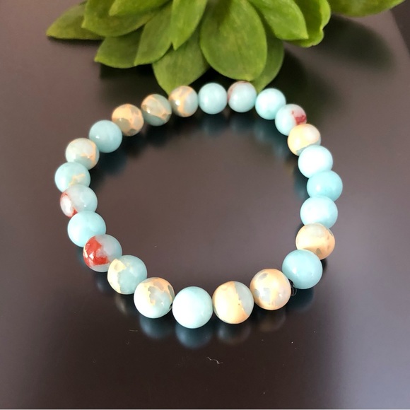 Agalmatolite 8mm Natural Stone Beads Stretchable Bracelet - Picture 4 of 4